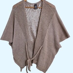 Vince Camuto Taupe Knit Open Front Kimono Shawl Wrap One Size Fits All